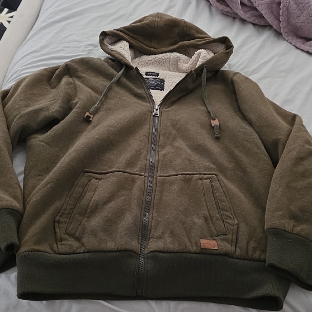Buffalo David Bitton Olive Green Sherpa-Lined Zip Hoodie